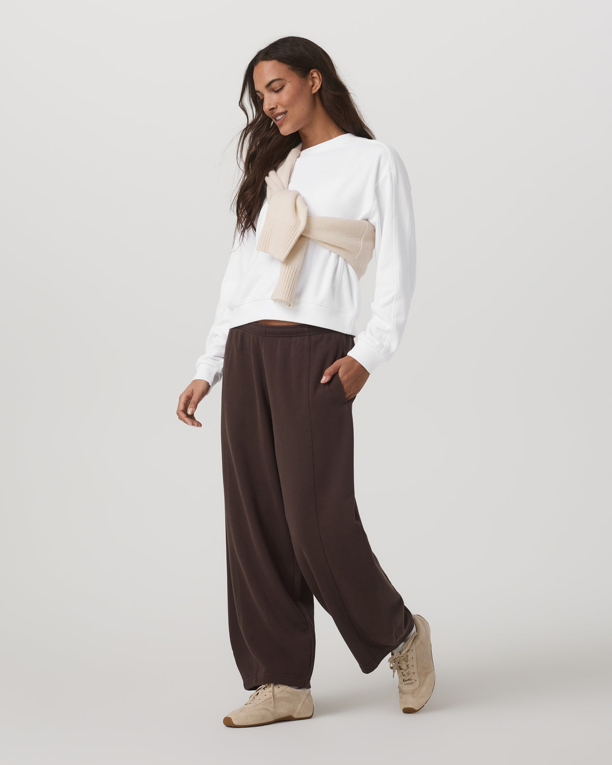 Women|New Vuori Sedona Seams Crew Women's White Fleece Sweatshirt