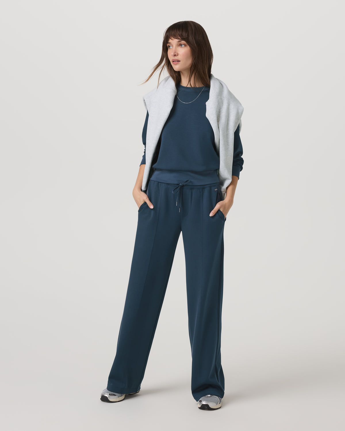 Women Vuori Compose Crew Ocean Blue Pullover Fleece Sweatshirt