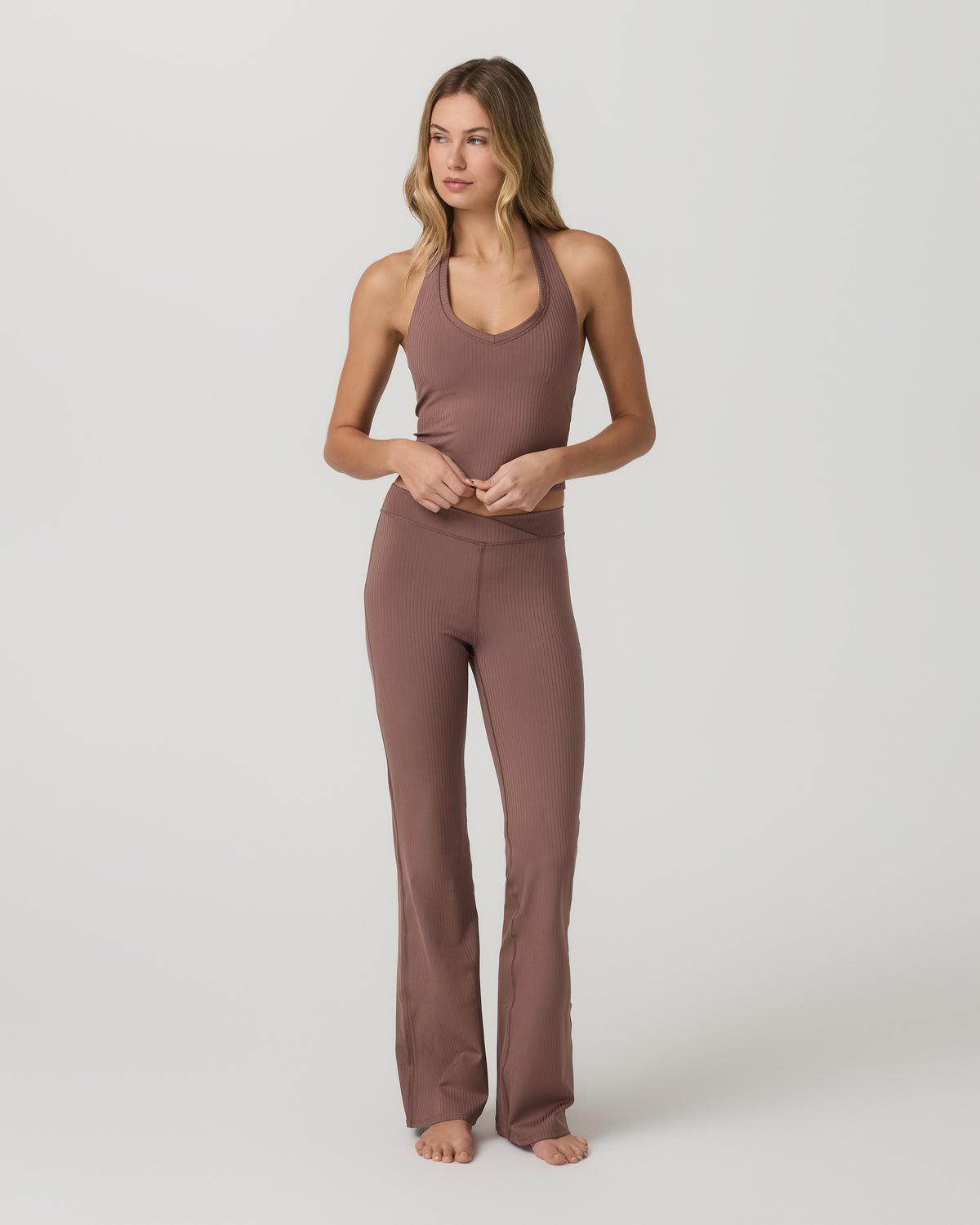 Women Vuori Inversion Rib Slim Flare Women's Sable Slim Flare Leggings