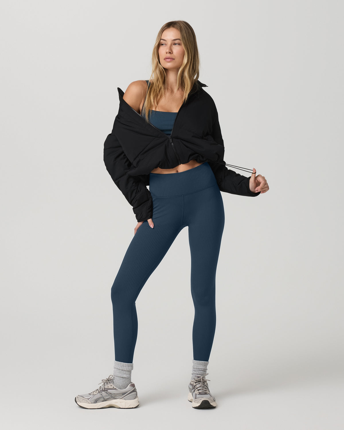 Women Vuori Inversion Rib Legging Women's Ocean Blue Rib Knit Leggings