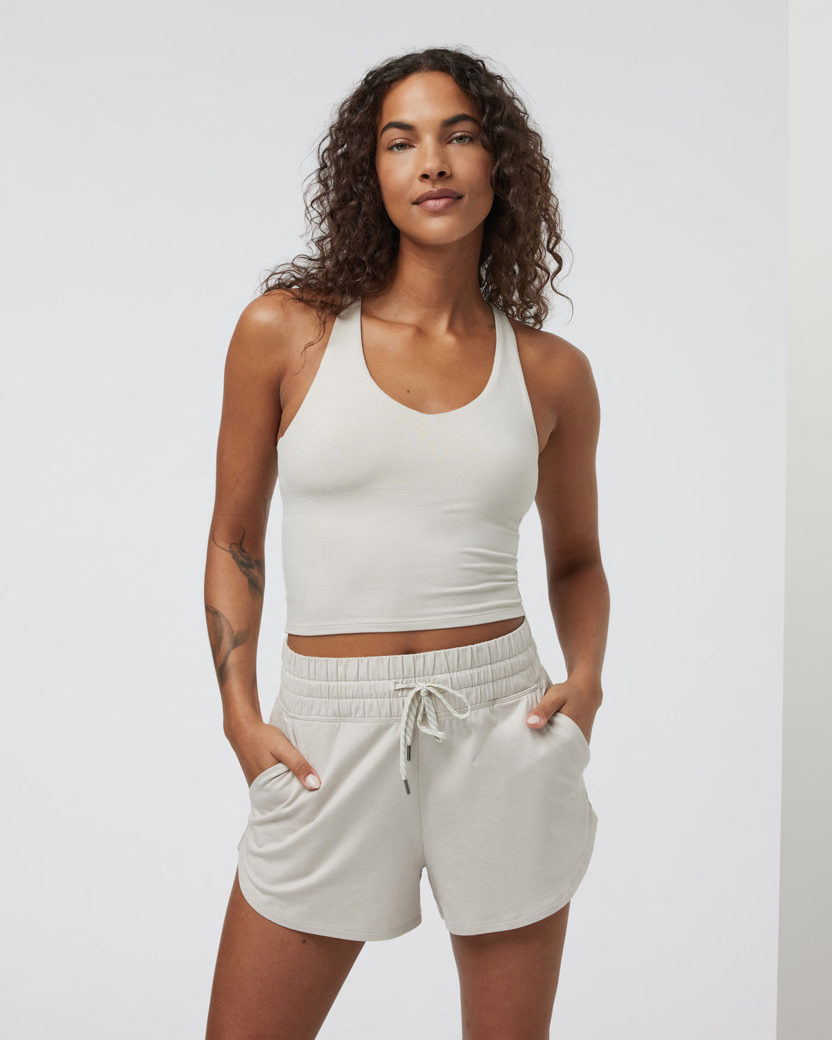 Women Vuori Halo Performance Crop 2.0 Ecru Heather Tank
