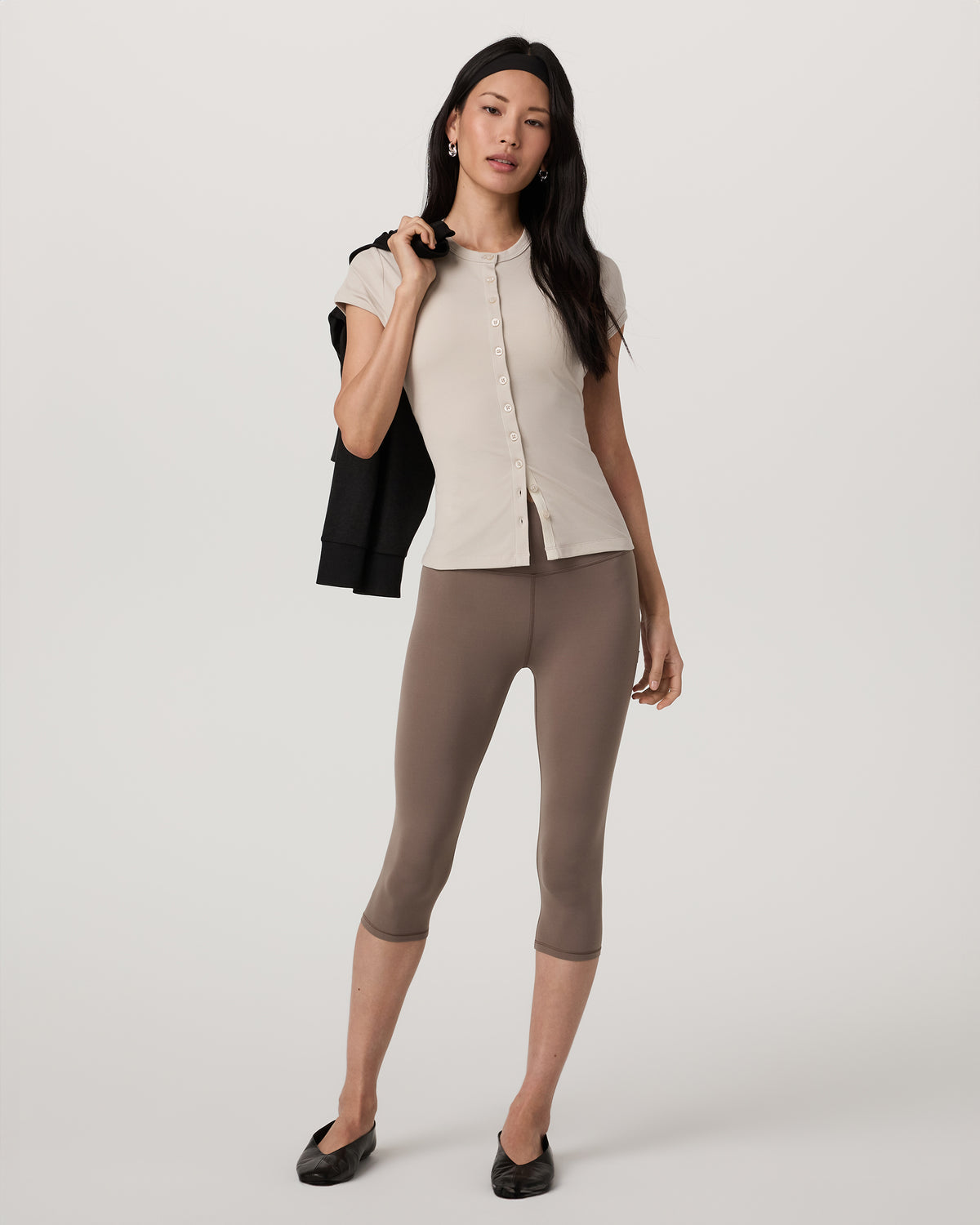 Women Vuori Short Sleeve Pose Button Up Women's Mushroom Crewneck