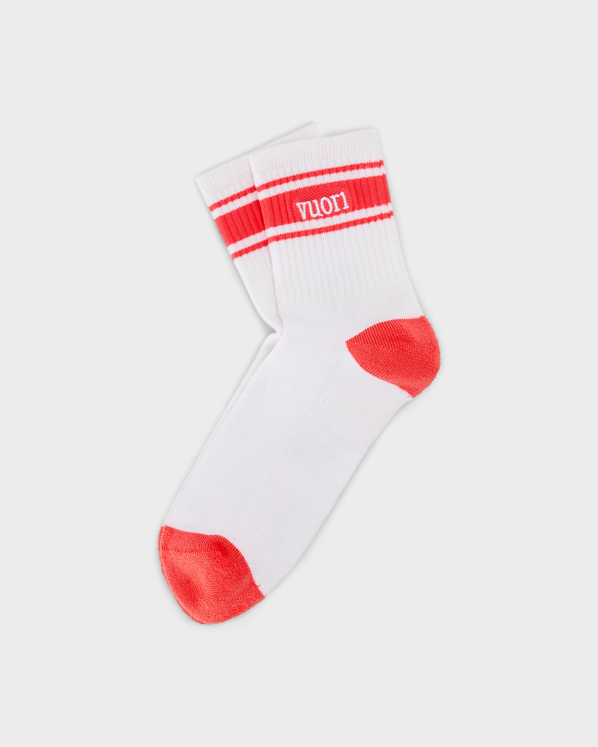 Women|Men|Accessories|New Vuori Half Crew Stripe Novelty Sock White & Bright Coral Stripe