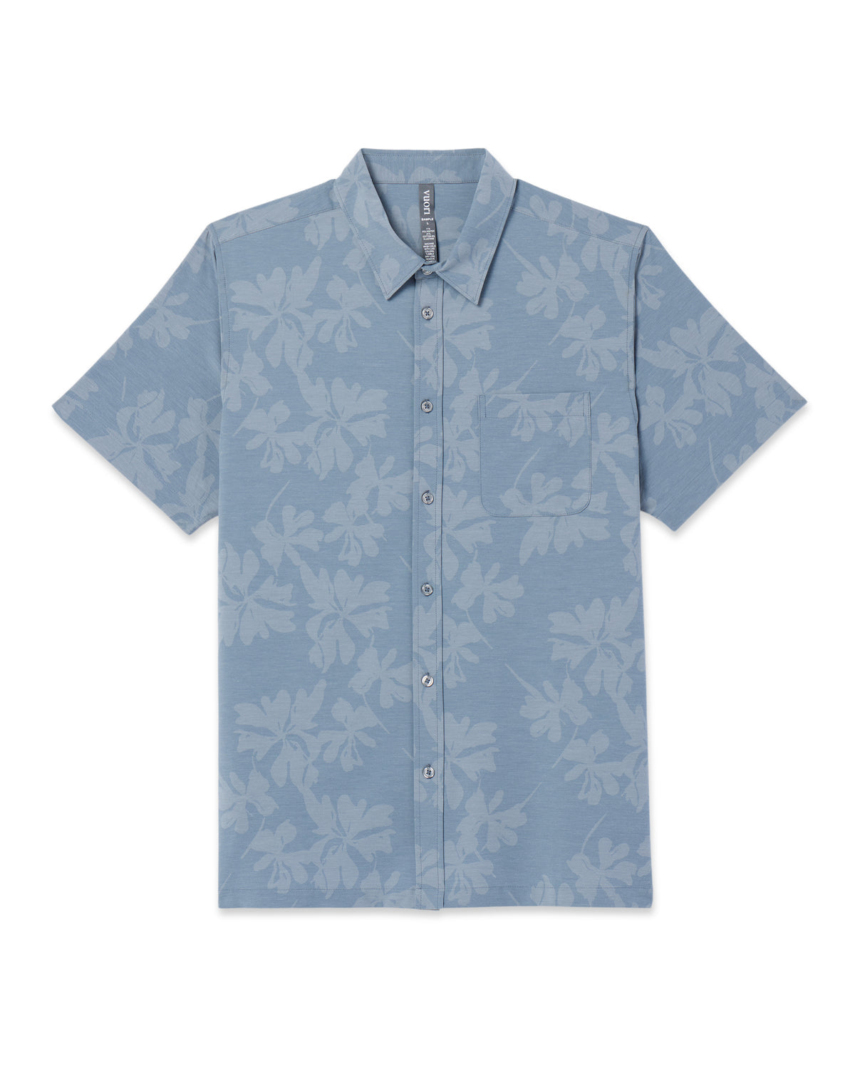 Men Vuori Short Sleeve Bridge Button Down Dusty Blue Plumeria