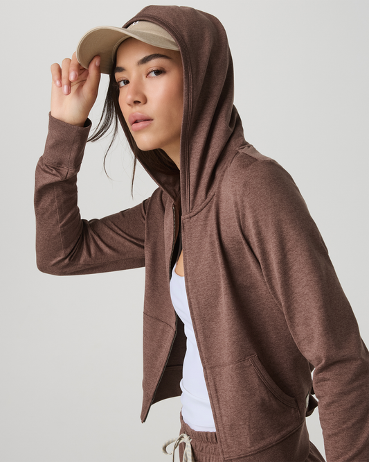 Women|New Vuori Halo Mini Full Zip Hoodie Women's Sable Heather Hoodie