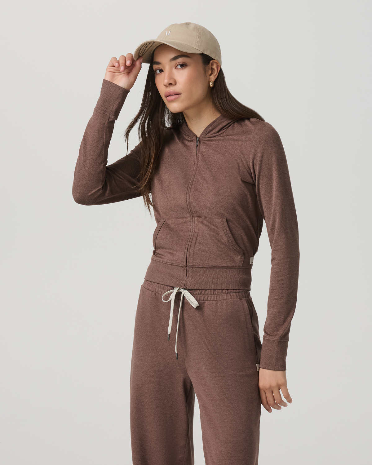 Women|New Vuori Halo Mini Full Zip Hoodie Women's Sable Heather Hoodie