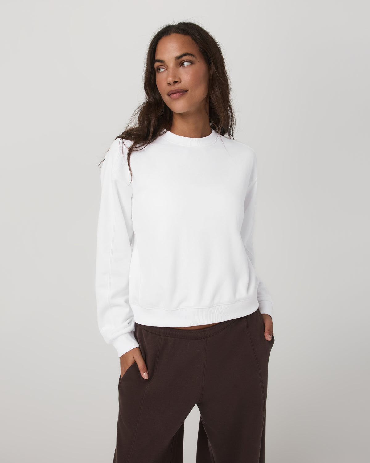 Women|New Vuori Sedona Seams Crew Women's White Fleece Sweatshirt