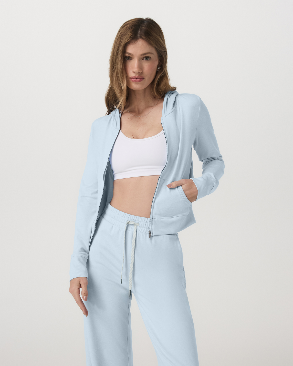 Women|New Vuori Halo Mini Full Zip Hoodie Soft Sky Heather Cropped Hoodie
