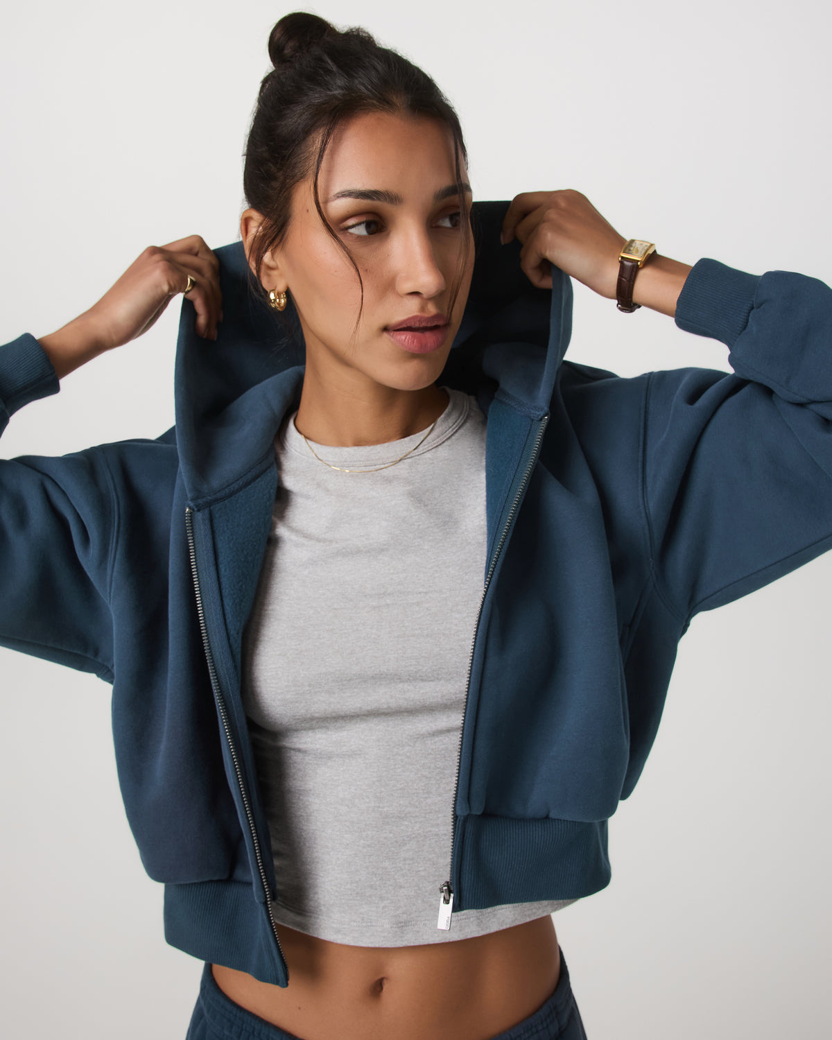 Women|New Vuori Restore Mini Full Zip Hoodie Ocean Blue Oversized Hoodie