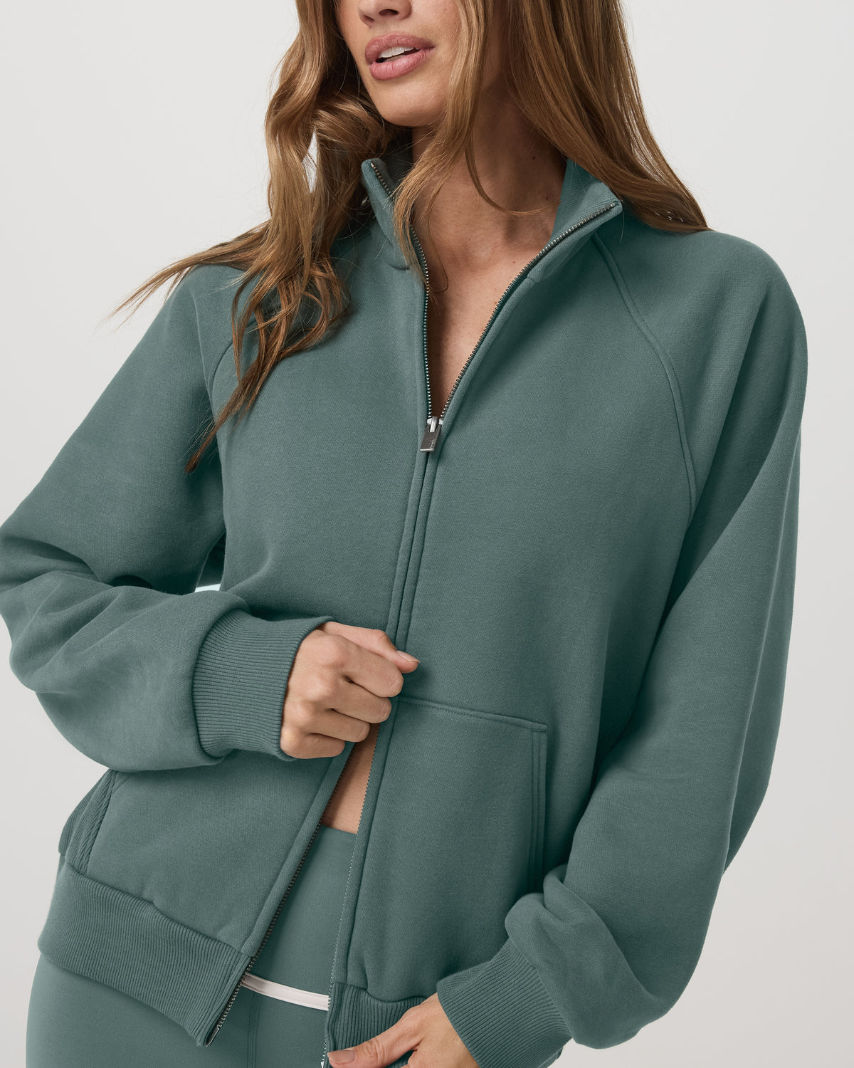 Women|New Vuori Restore Double Zip Sweatshirt Agate Green Full-Zip Fleece