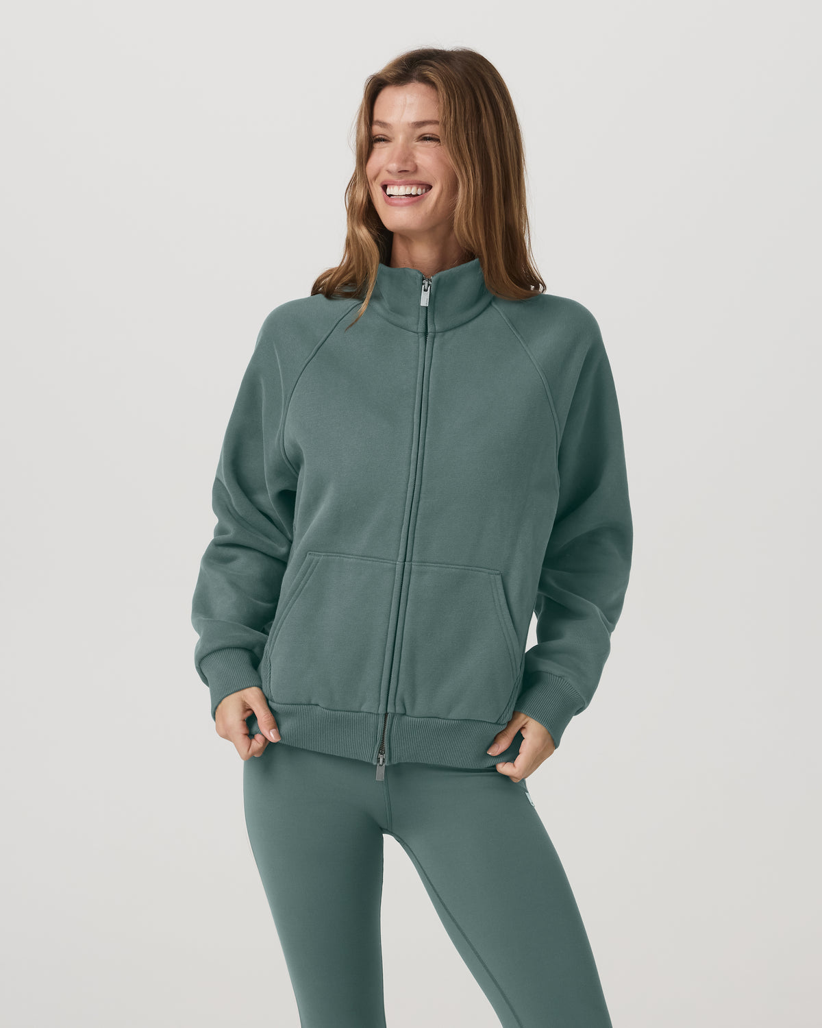 Women|New Vuori Restore Double Zip Sweatshirt Agate Green Full-Zip Fleece