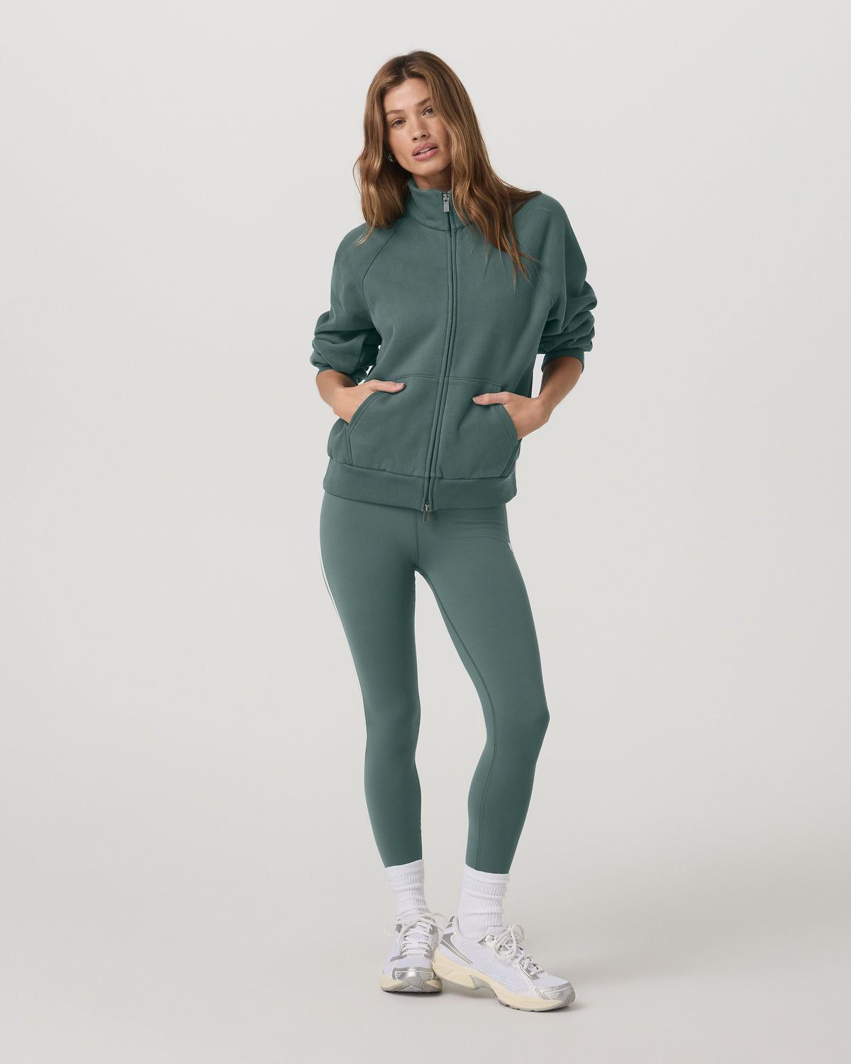 Women|New Vuori Restore Double Zip Sweatshirt Agate Green Full-Zip Fleece