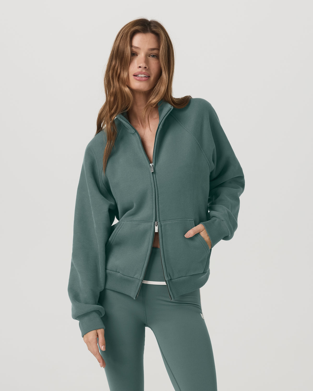 Women|New Vuori Restore Double Zip Sweatshirt Agate Green Full-Zip Fleece