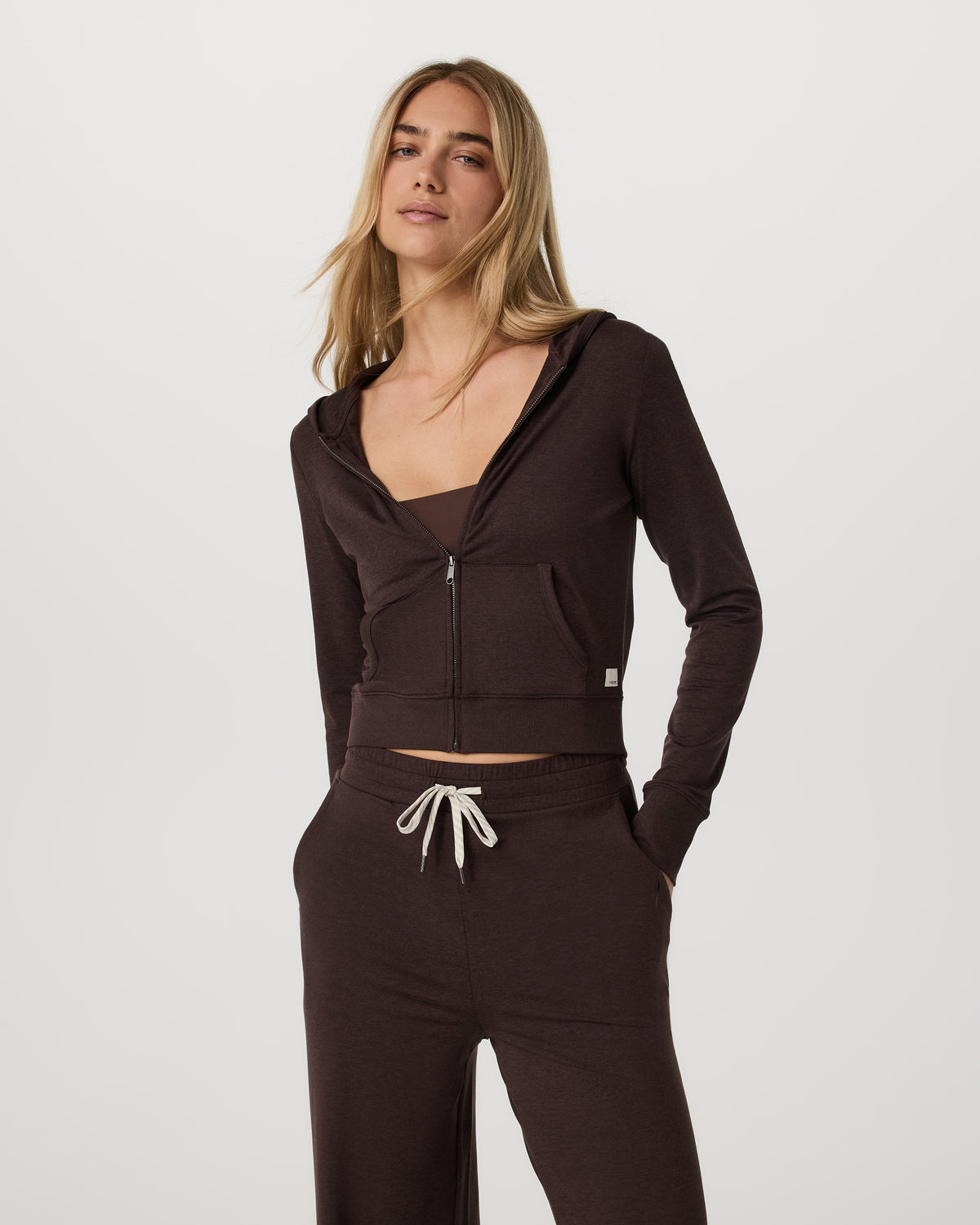 Women Vuori Halo Mini FZ Hoodie Women's Java Heather Hoodie