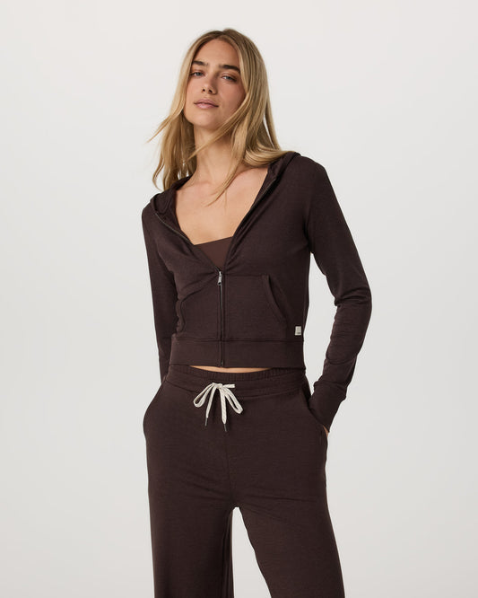Women Vuori Halo Mini FZ Hoodie Women's Java Heather Hoodie