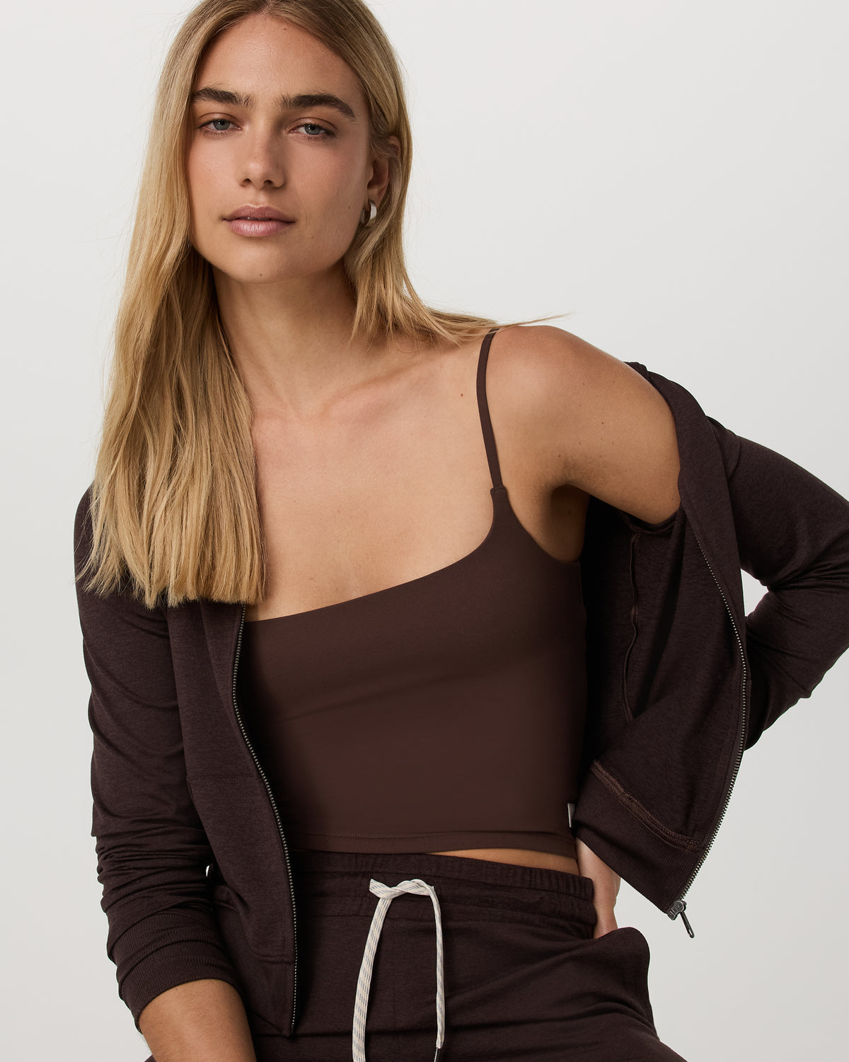 Women Vuori Halo Mini FZ Hoodie Women's Java Heather Hoodie