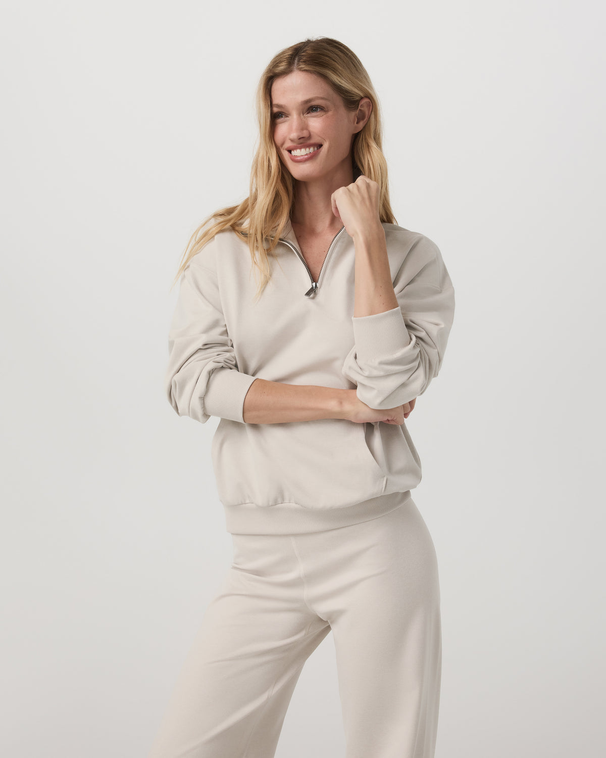 Women|New Vuori Granite Half Zip Women's Oatmeal Heather Sweatshirt