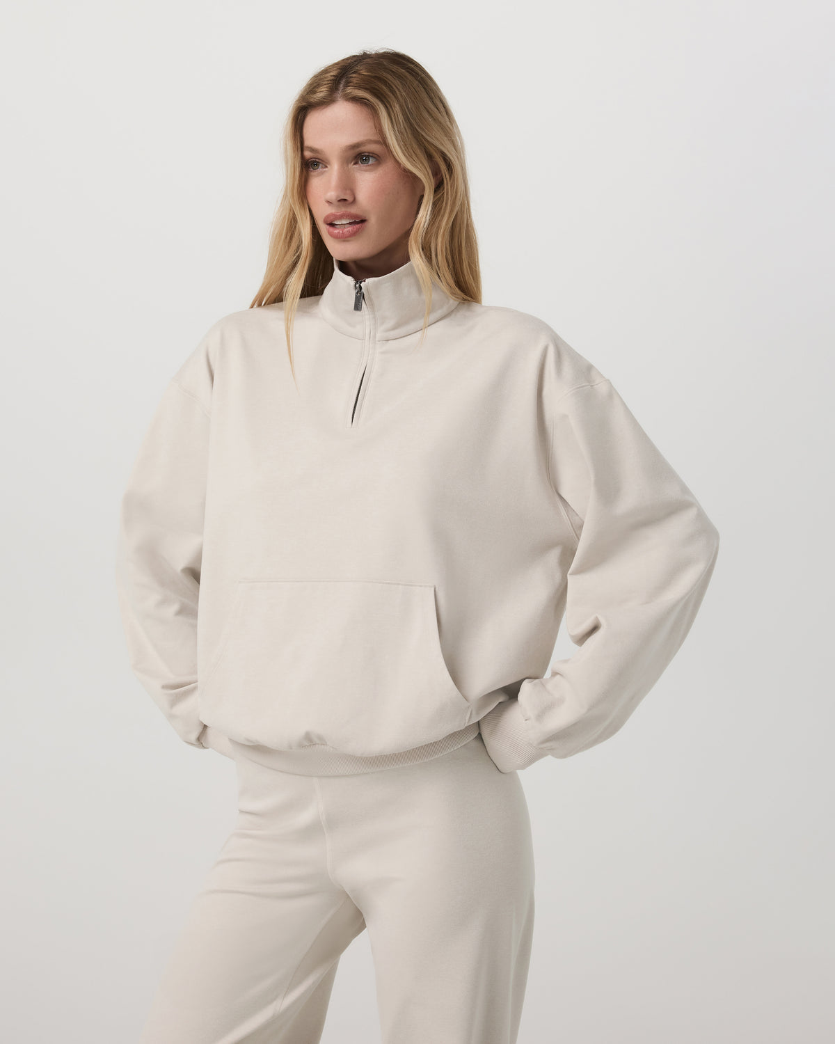 Women|New Vuori Granite Half Zip Women's Oatmeal Heather Sweatshirt