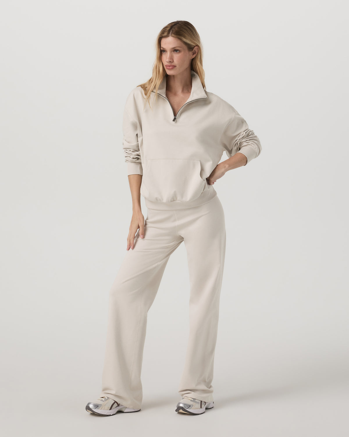 Women|New Vuori Granite Half Zip Women's Oatmeal Heather Sweatshirt