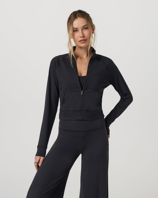 Women|New Vuori Halo Mini Track Jacket Women's Solid Black Cropped Zip-Up