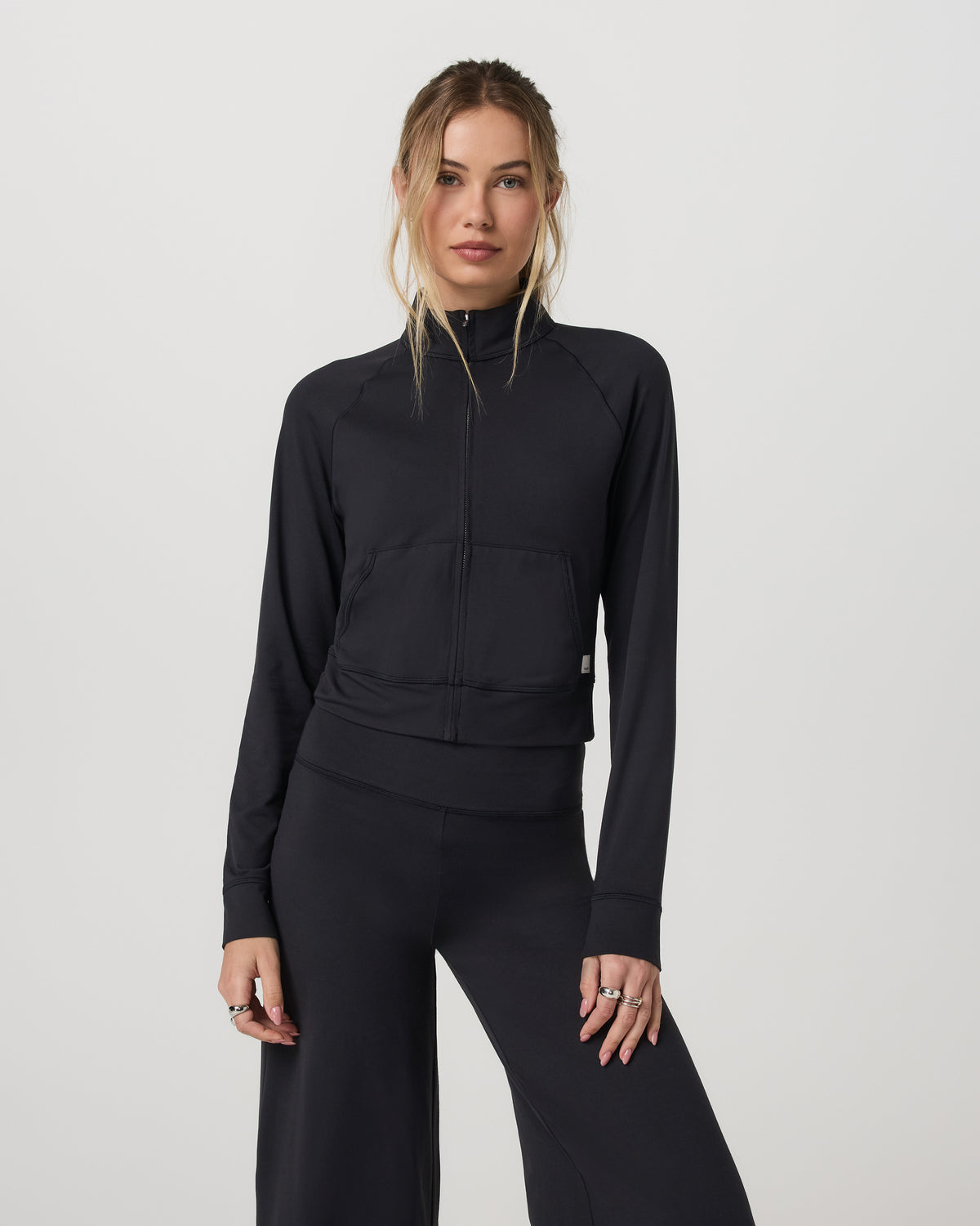 Women|New Vuori Halo Mini Track Jacket Women's Solid Black Cropped Zip-Up