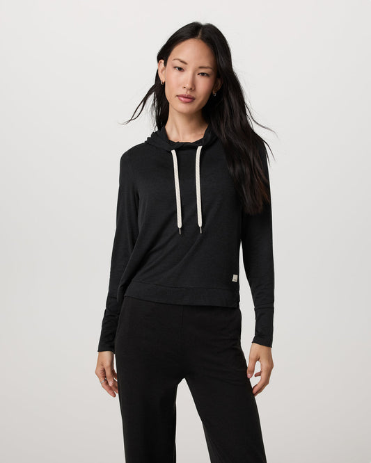 Women Vuori Halo Essential Hoodie Black Heather Sweatshirt