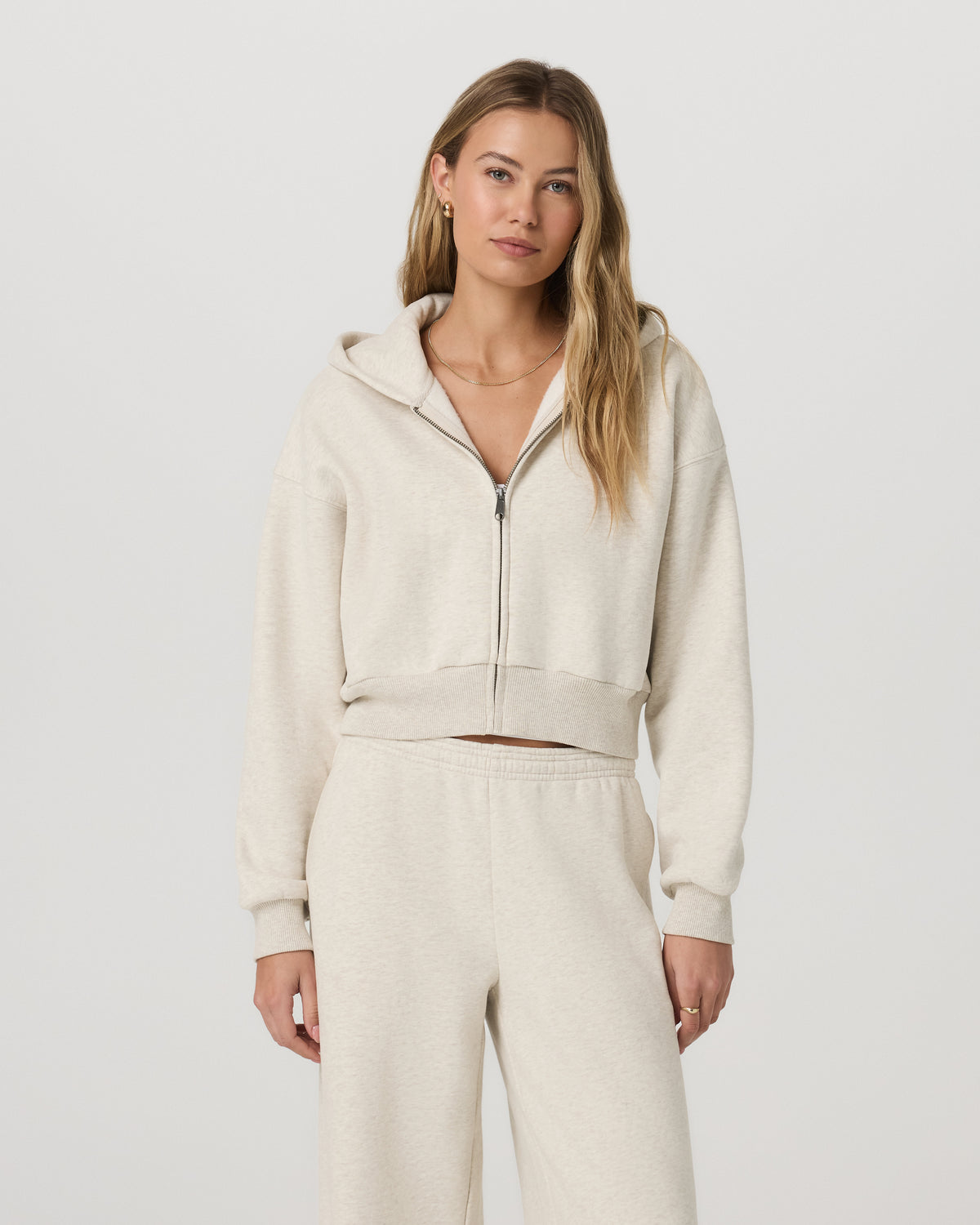 Women Vuori Restore Mini Full Zip Hoodie Bone Heather Jacket
