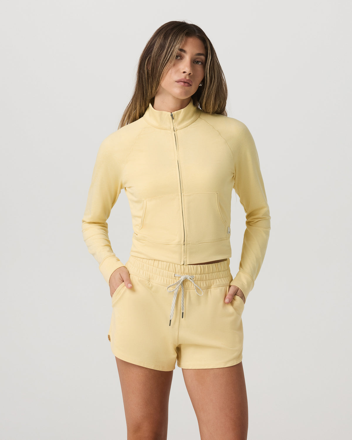 Women|New Vuori Halo Mini Track Jacket Lemon Snap Heather Cropped Zip-Up
