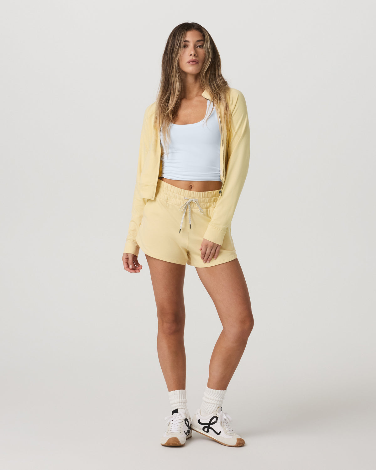 Women|New Vuori Halo Mini Track Jacket Lemon Snap Heather Cropped Zip-Up