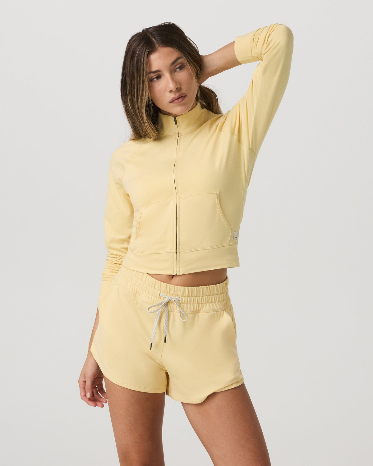 Women|New Vuori Halo Mini Track Jacket Lemon Snap Heather Cropped Zip-Up