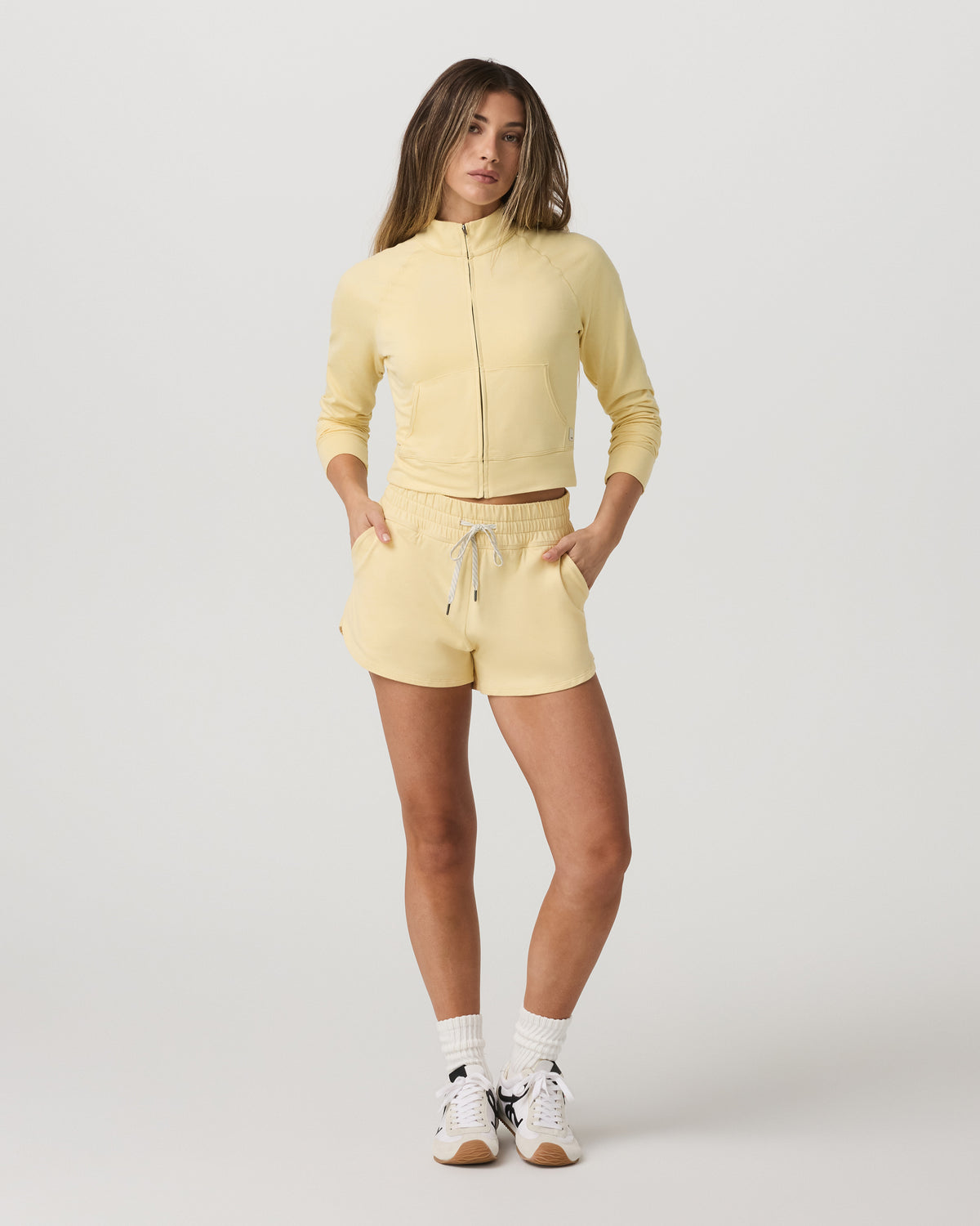 Women|New Vuori Halo Mini Track Jacket Lemon Snap Heather Cropped Zip-Up