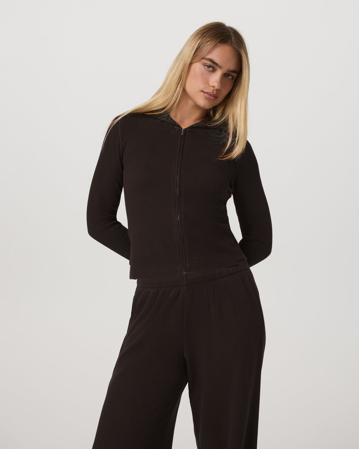 Women Vuori Waffle Full Zip Hoodie Women's Dark Java Hoodie