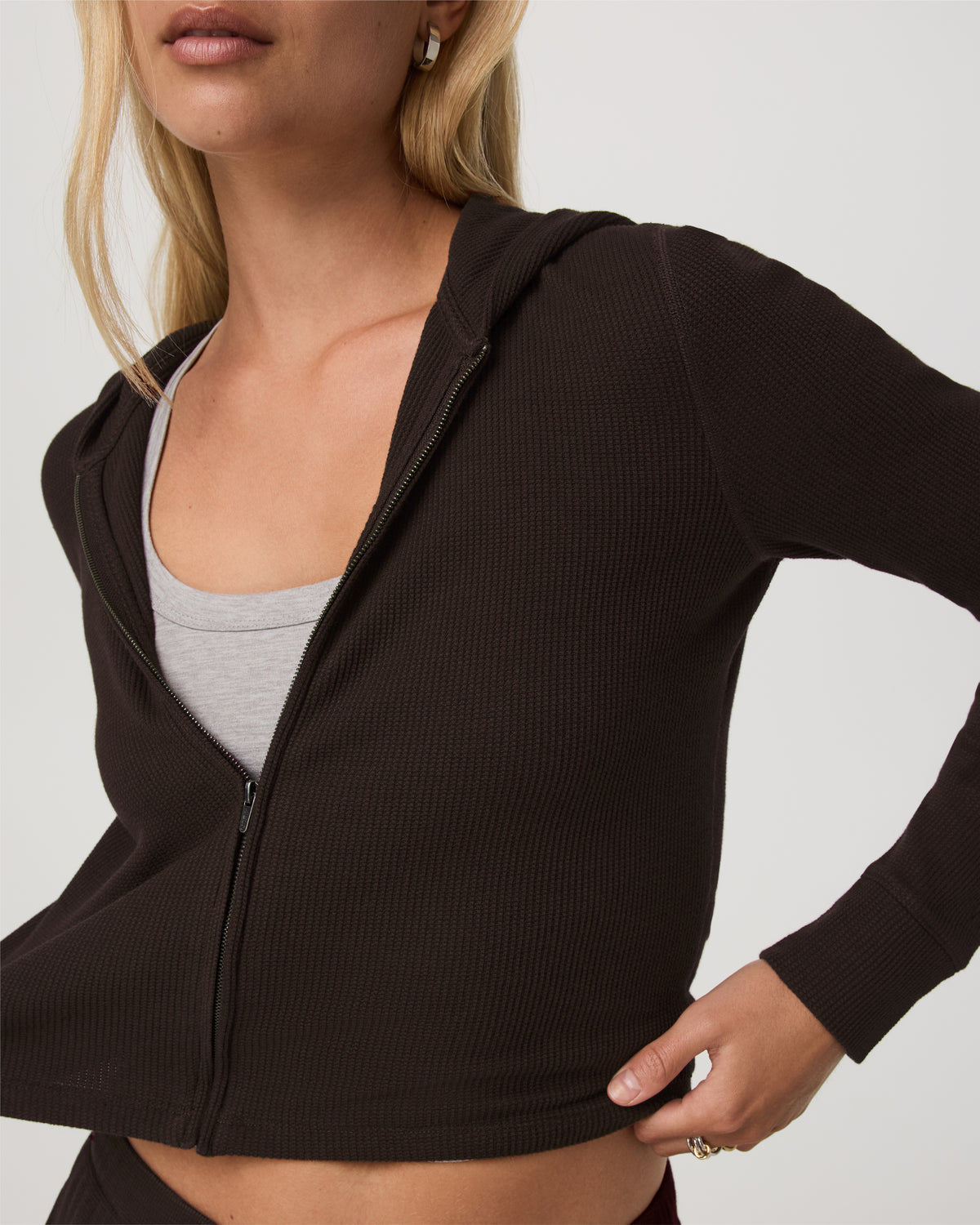 Women Vuori Waffle Full Zip Hoodie Women's Dark Java Hoodie