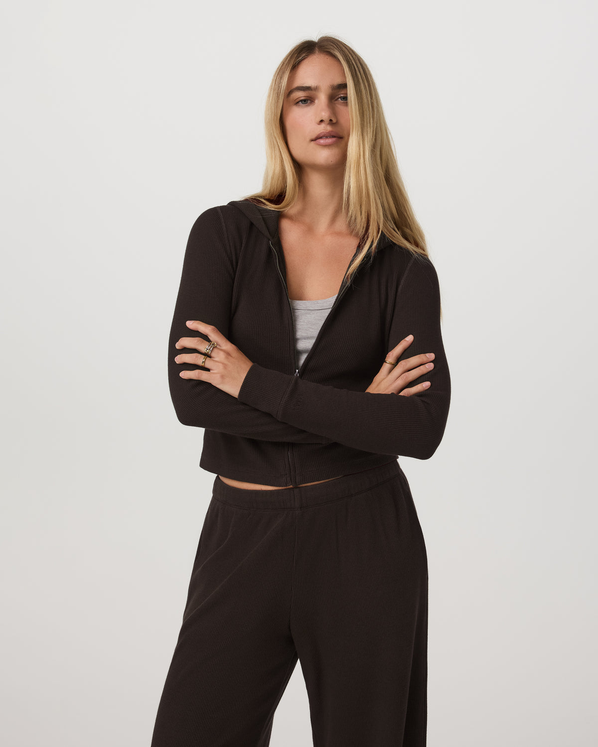 Women Vuori Waffle Full Zip Hoodie Women's Dark Java Hoodie
