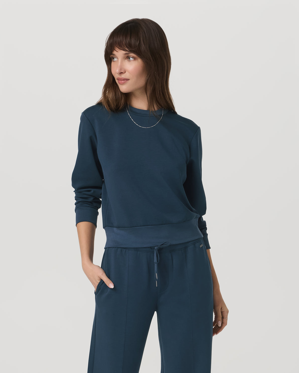 Women Vuori Compose Crew Ocean Blue Pullover Fleece Sweatshirt