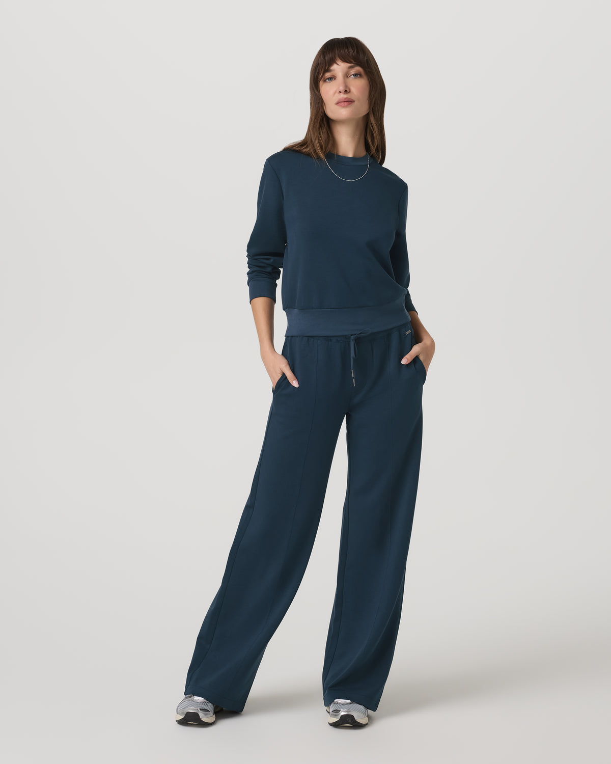 Women Vuori Compose Crew Ocean Blue Pullover Fleece Sweatshirt