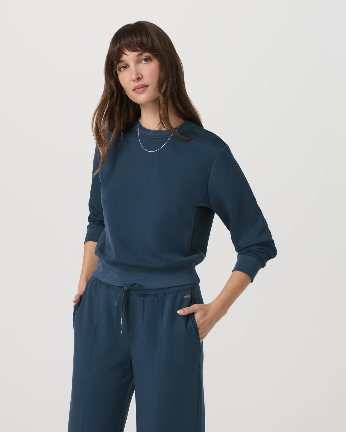 Women Vuori Compose Crew Ocean Blue Pullover Fleece Sweatshirt
