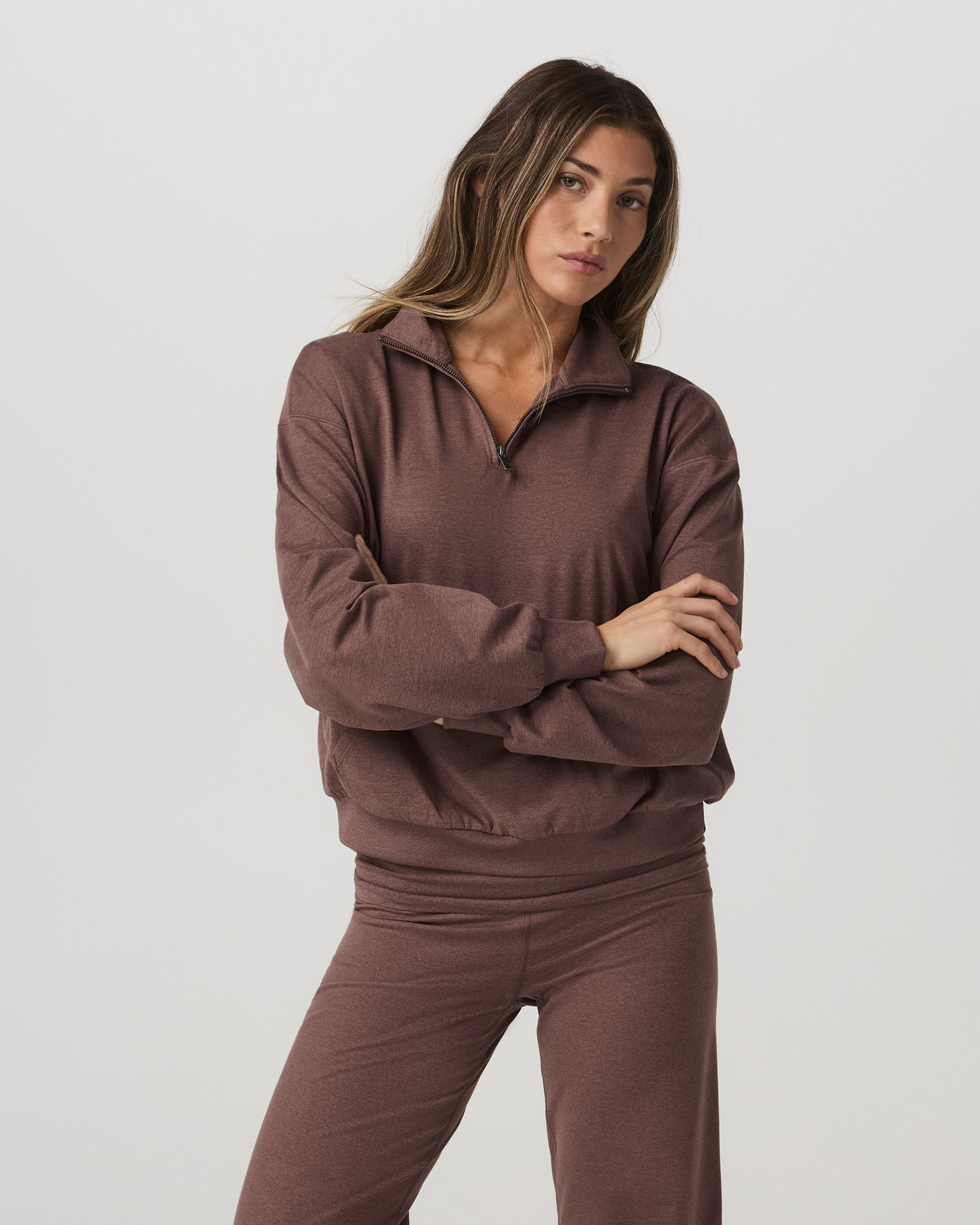 Women|New Vuori Granite Half Zip Women's Sable Heather Sweatshirt