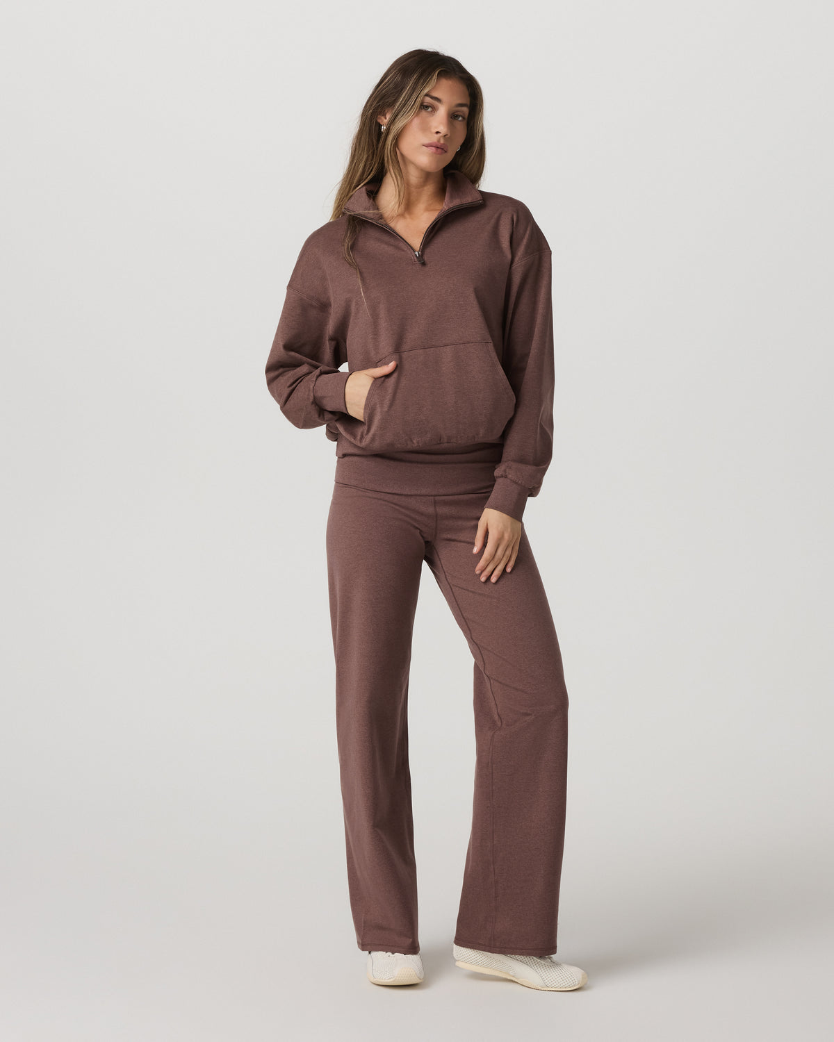 Women|New Vuori Granite Half Zip Women's Sable Heather Sweatshirt
