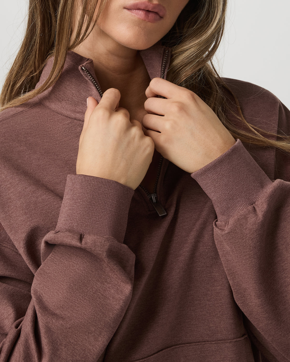 Women|New Vuori Granite Half Zip Women's Sable Heather Sweatshirt
