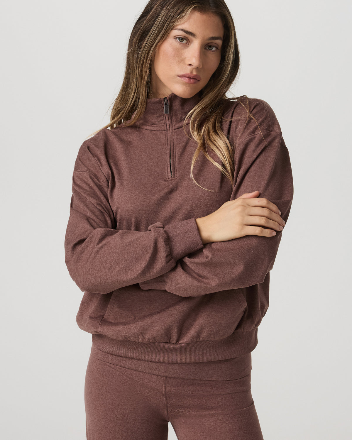Women|New Vuori Granite Half Zip Women's Sable Heather Sweatshirt
