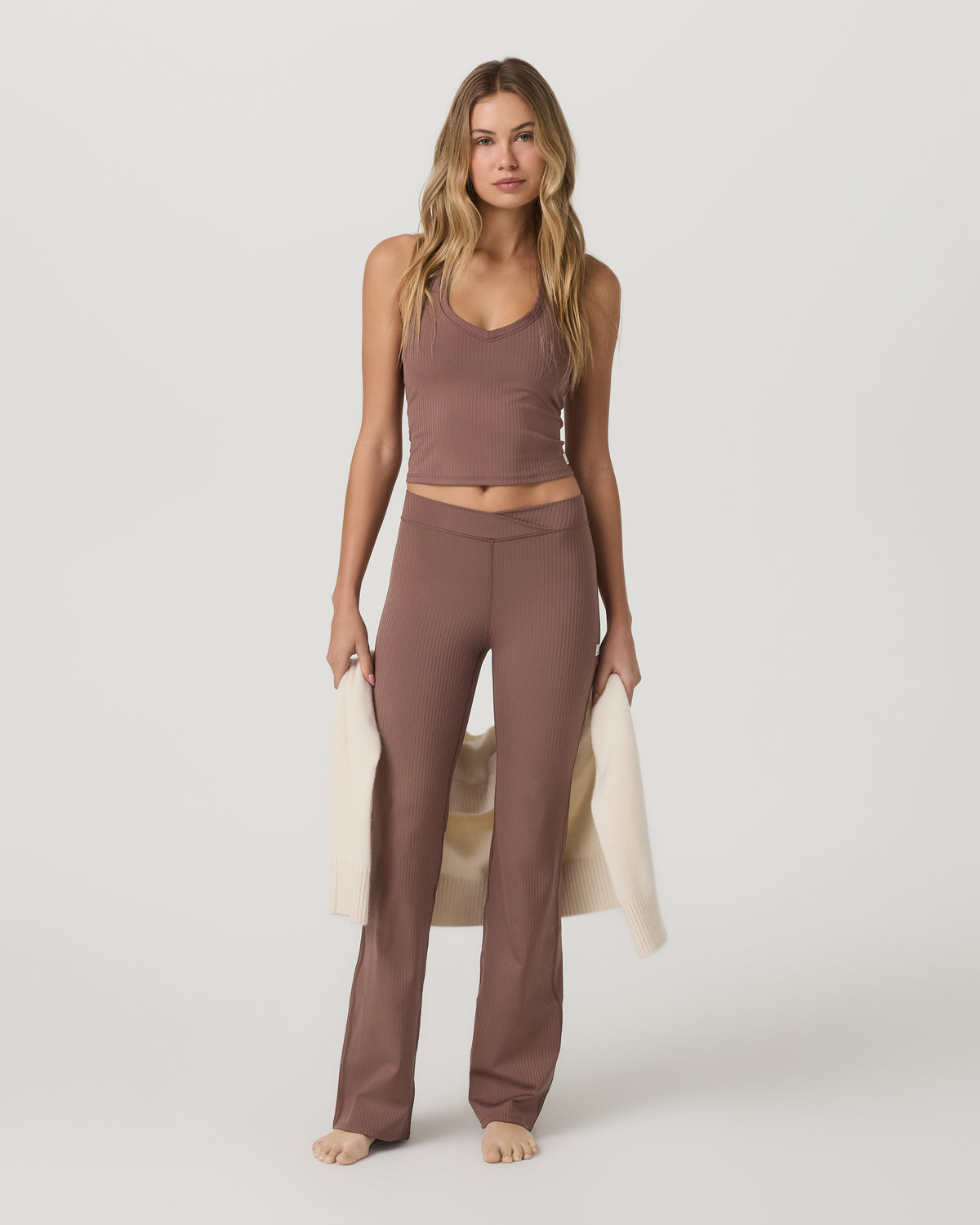Women Vuori Inversion Rib Slim Flare Women's Sable Slim Flare Leggings