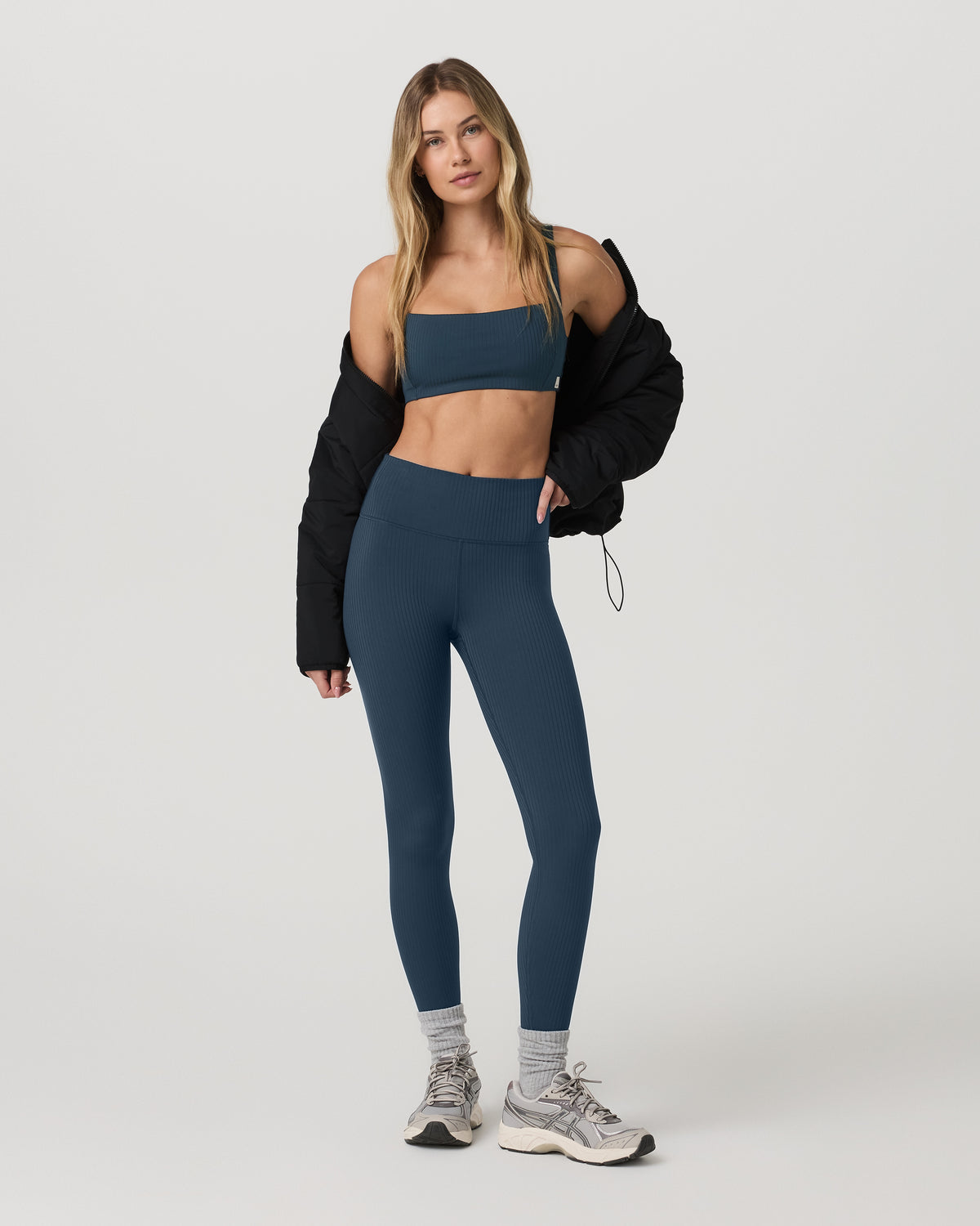 Women Vuori Inversion Rib Legging Women's Ocean Blue Rib Knit Leggings