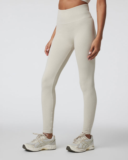 Women Vuori Waffle Seamless Legging Ecru High Rise Leggings