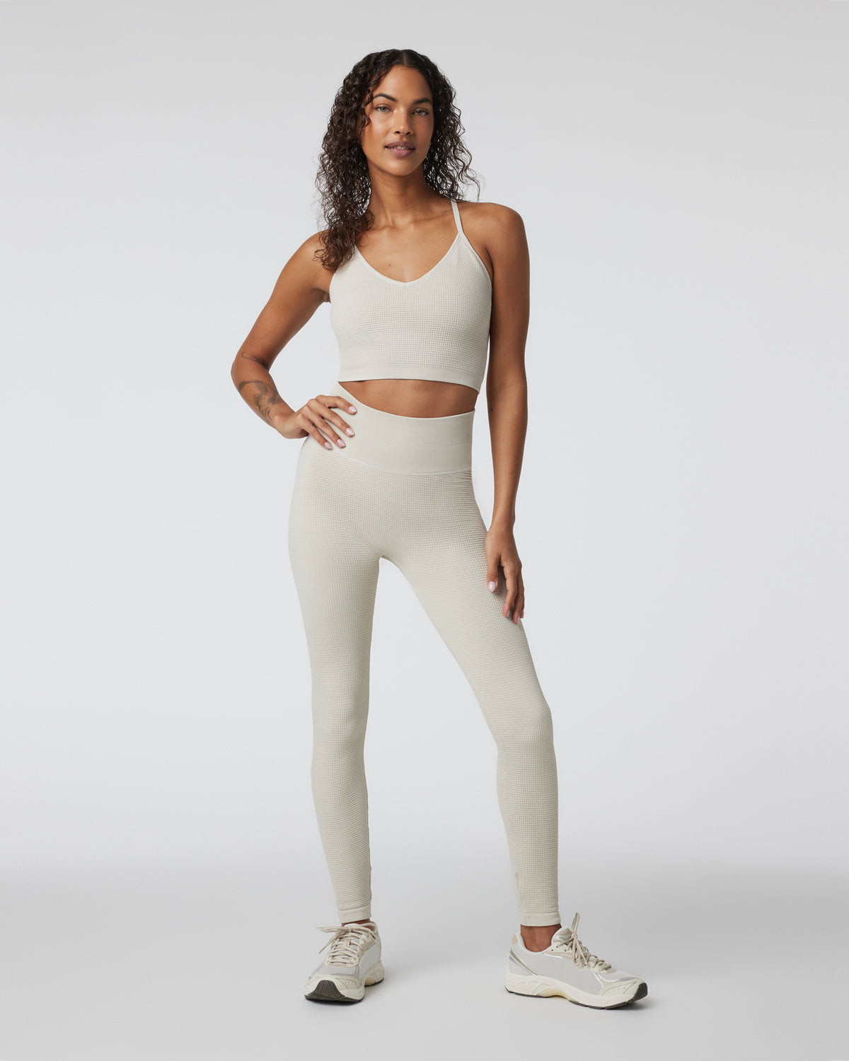 Women Vuori Waffle Seamless Legging Ecru High Rise Leggings