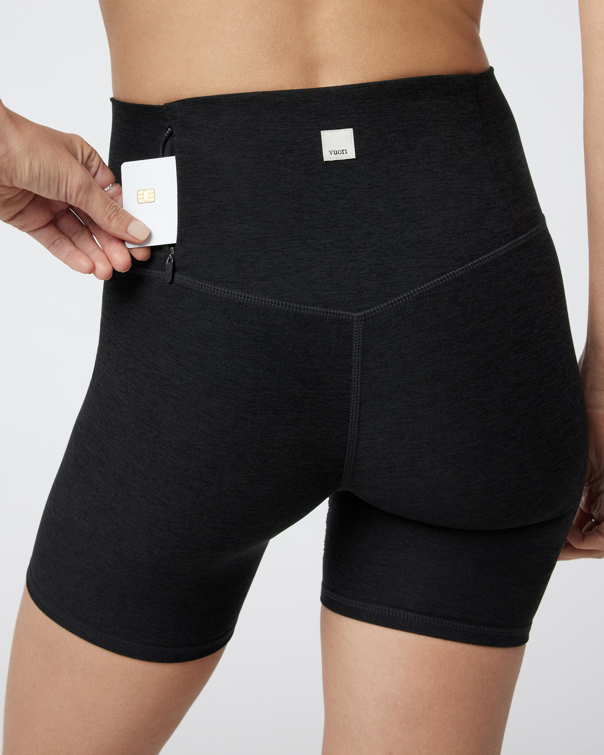 Women Vuori Clean Elevation Shorty Black Heather Biker Shorts