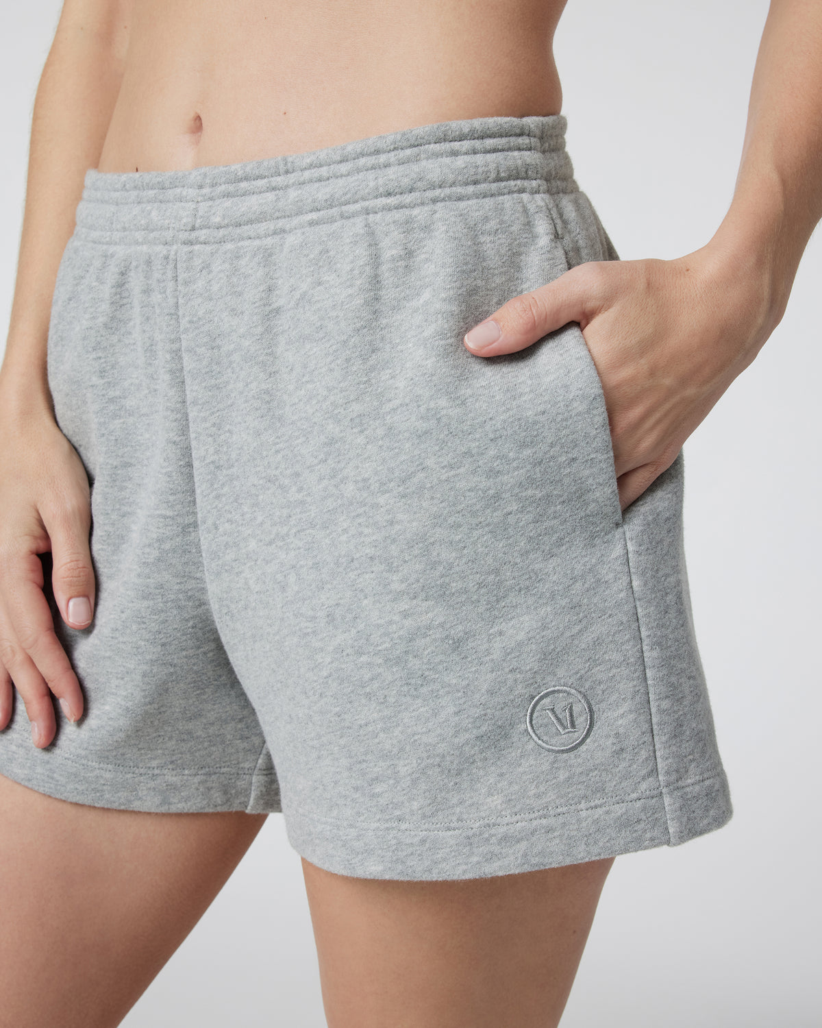 Women Vuori Sedona Sport Short Light Heather Grey Fleece Shorts