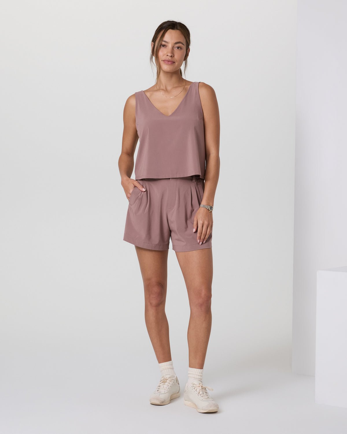 Women Vuori Villa Trouser Shorts Zion Rose Pleated Shorts