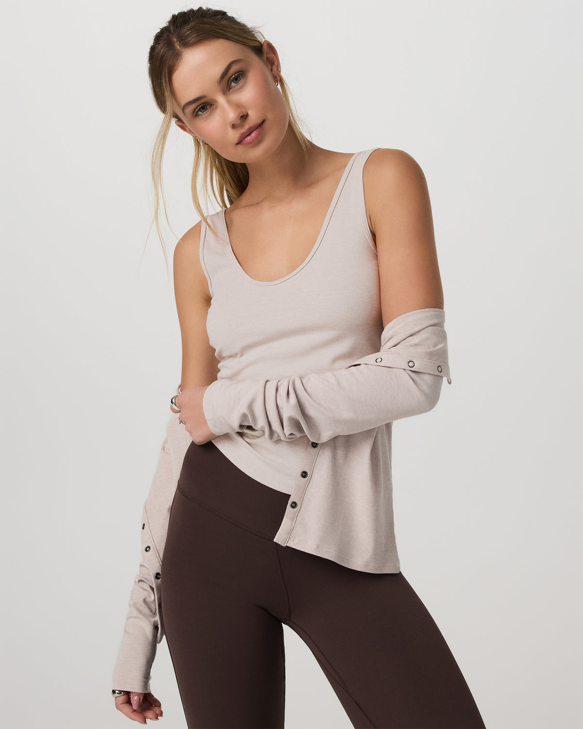 Women|New Vuori Pose Twin Tank Women's Ecru Heather Tank Top
