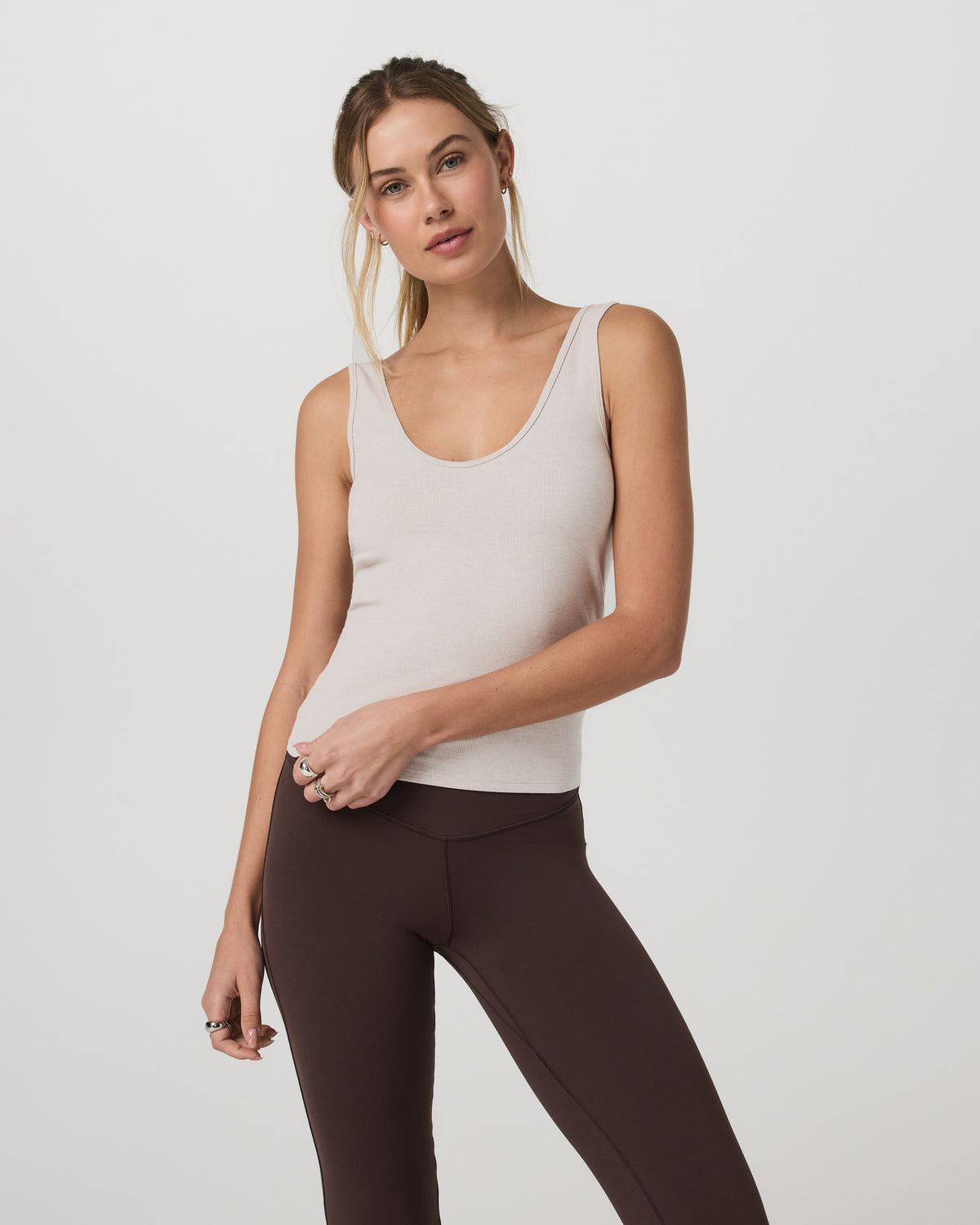 Women|New Vuori Pose Twin Tank Women's Ecru Heather Tank Top